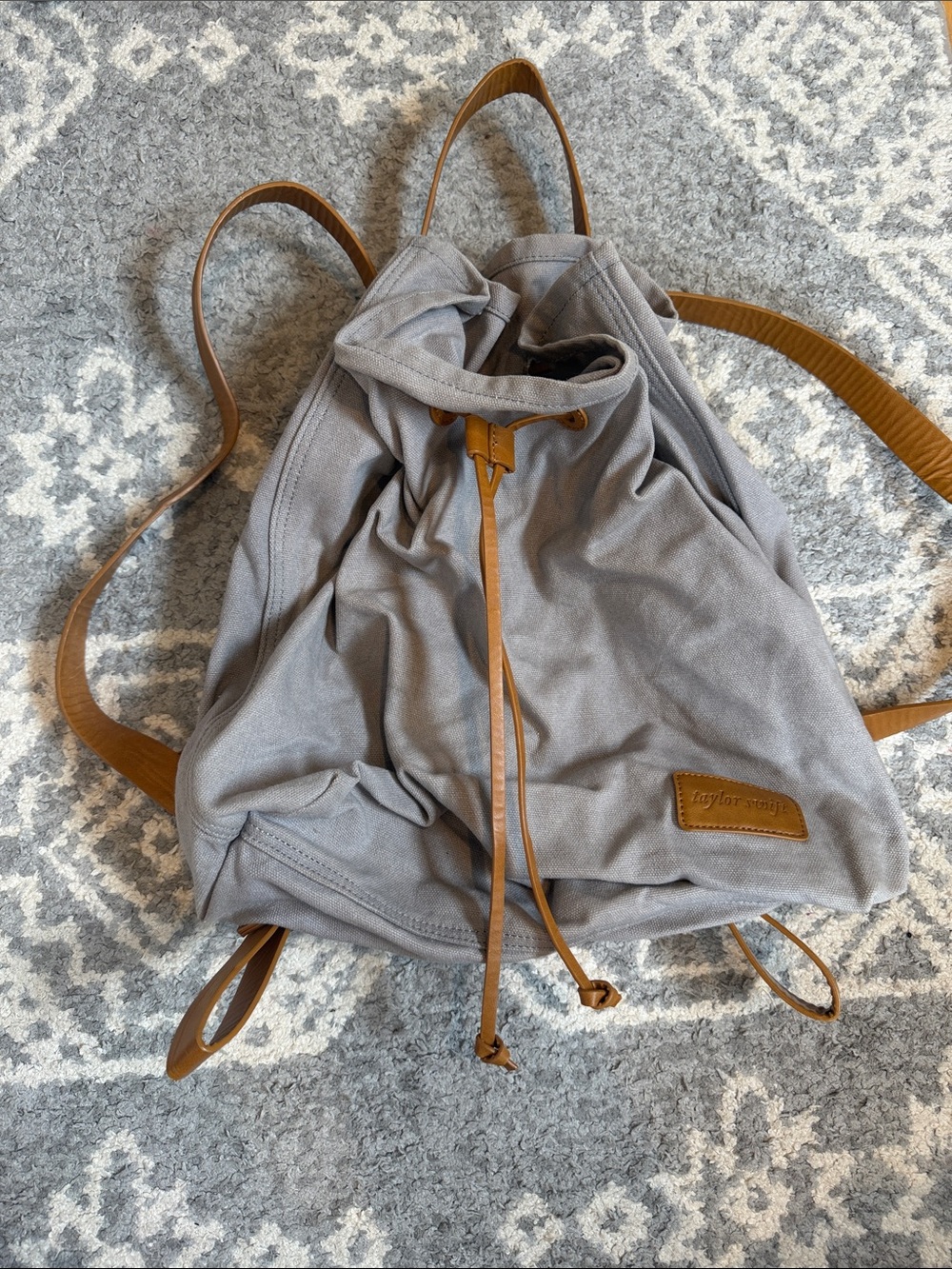 Taylor Swift Gray Canvas Drawstring Backpack with Tan Trim